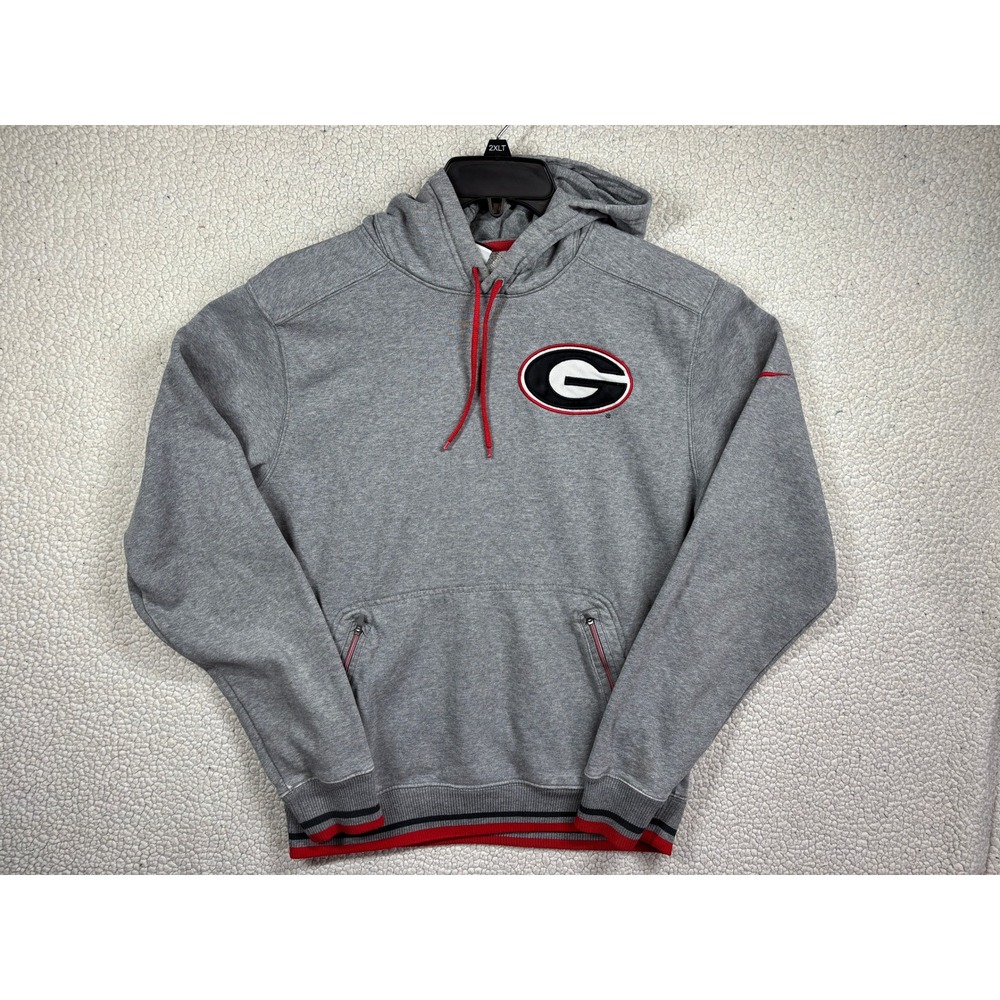 Nike Georgia Bulldogs Hoodie Men M Gray UGA G Logo Patch Pullover Zipper Pocket